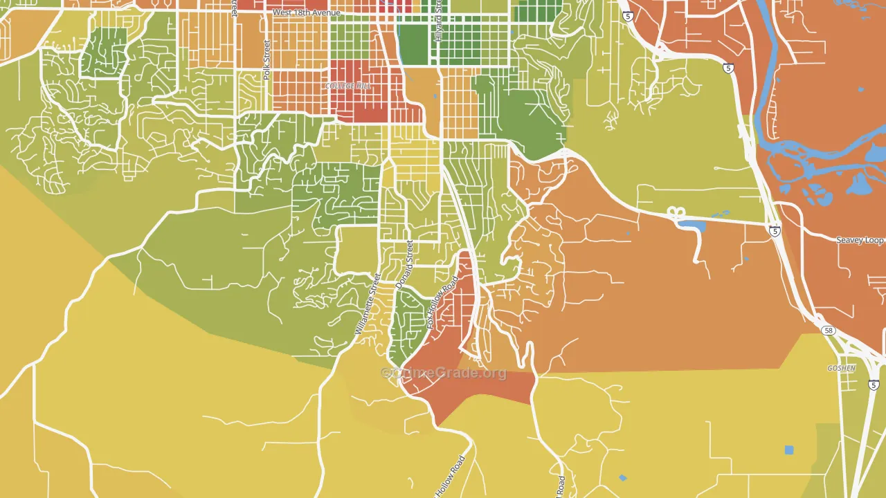 Southeast, Eugene, OR Map of Robbery Rates