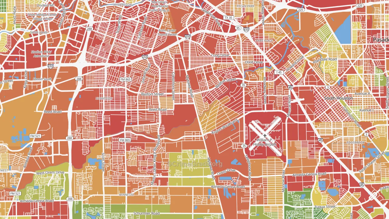 Southeast, Houston, TX Map of Robbery Rates
