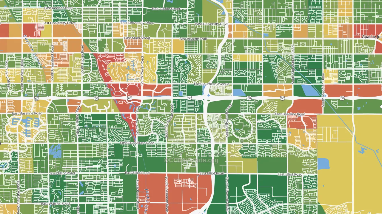 Southeast Mesa, Mesa, AZ Map of Robbery Rates