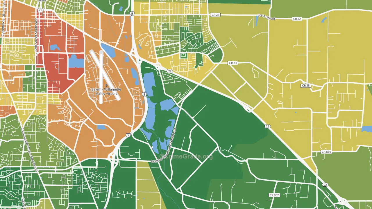 Southeast Mill Creek, Salem, OR Map of Robbery Rates