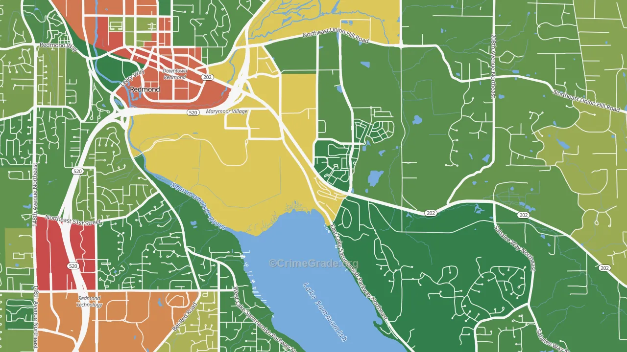 Southeast Redmond, Redmond, WA Map of Robbery Rates