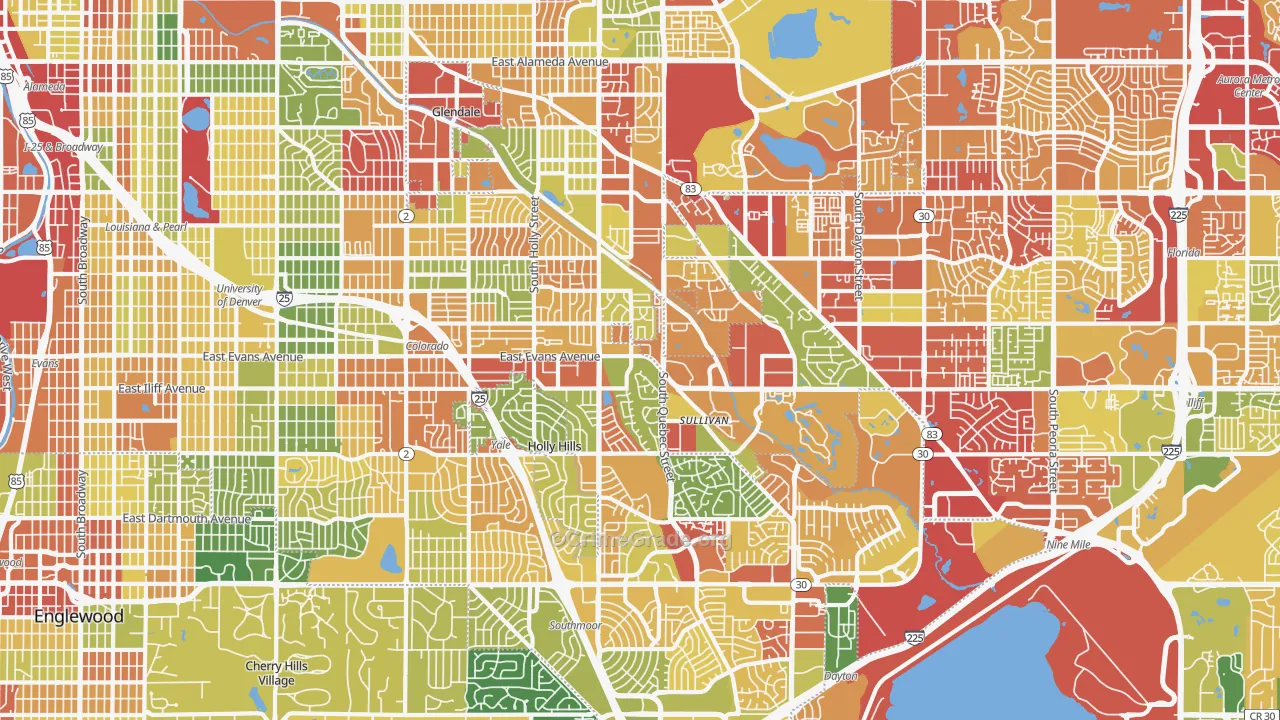 Southeastern Denver, Denver, CO Map of Robbery Rates