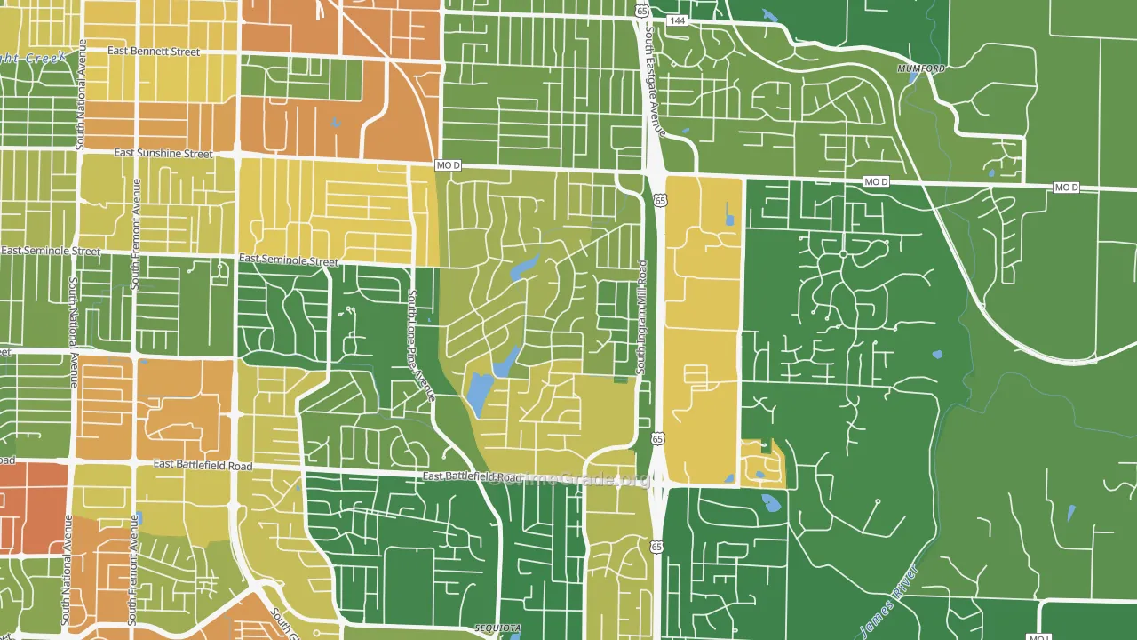 Southern Hills, Springfield, MO Map of Robbery Rates