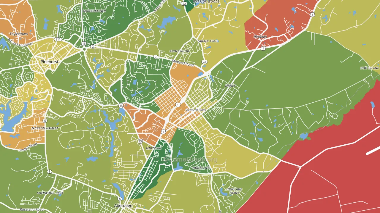 Southern Pines, NC Map of Robbery Rates