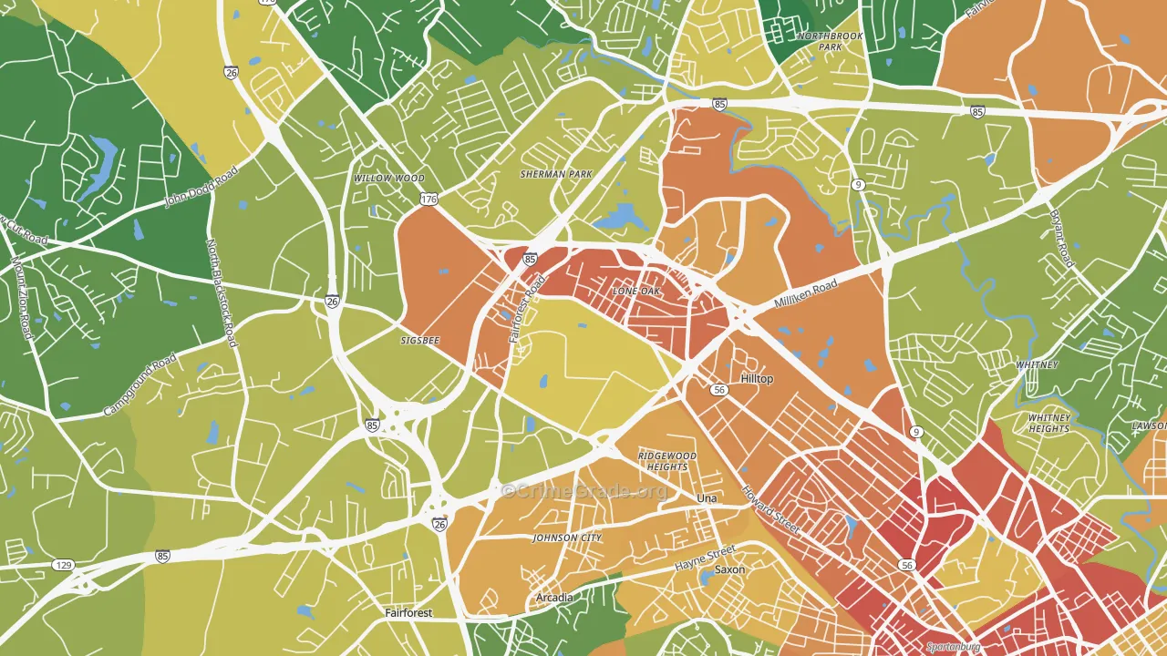 Southern Shops, SC Map of Robbery Rates