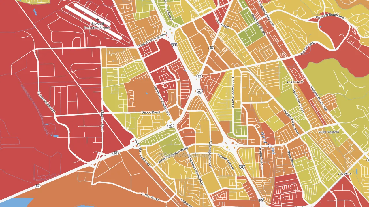 Southgate, Hayward, CA Map of Robbery Rates