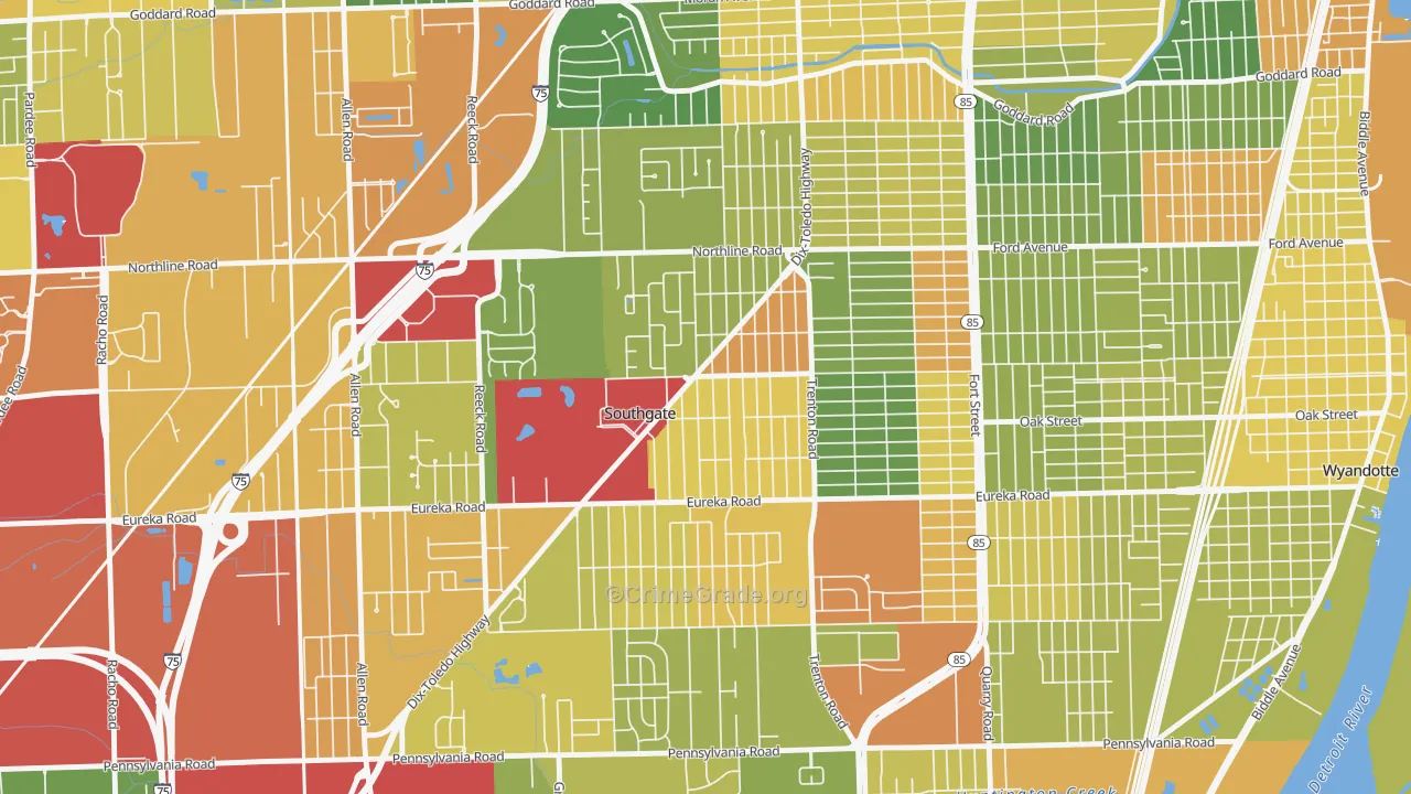 Southgate, MI Map of Robbery Rates