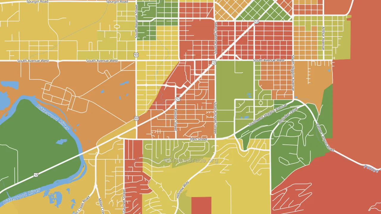 Southgate Triangle, Missoula, MT Map of Robbery Rates