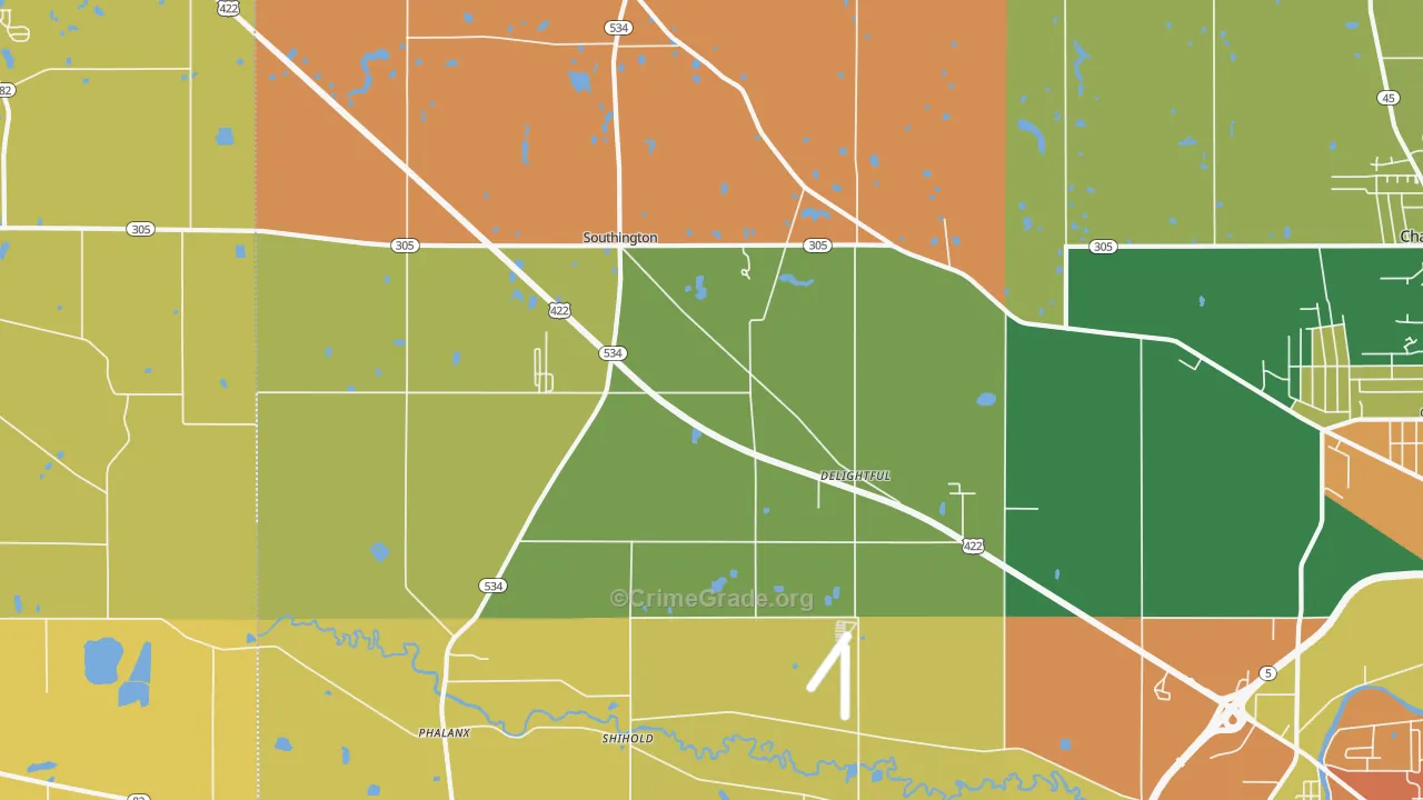 Southington, OH Map of Robbery Rates