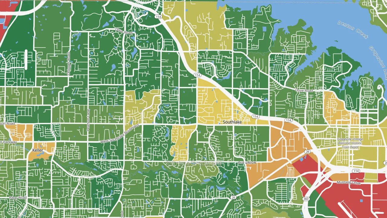 Southlake, TX Map of Robbery Rates