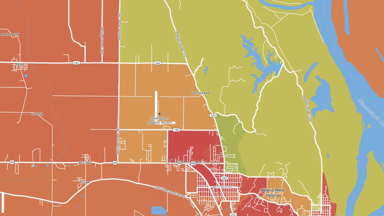 Southland, AR Map of Robbery Rates