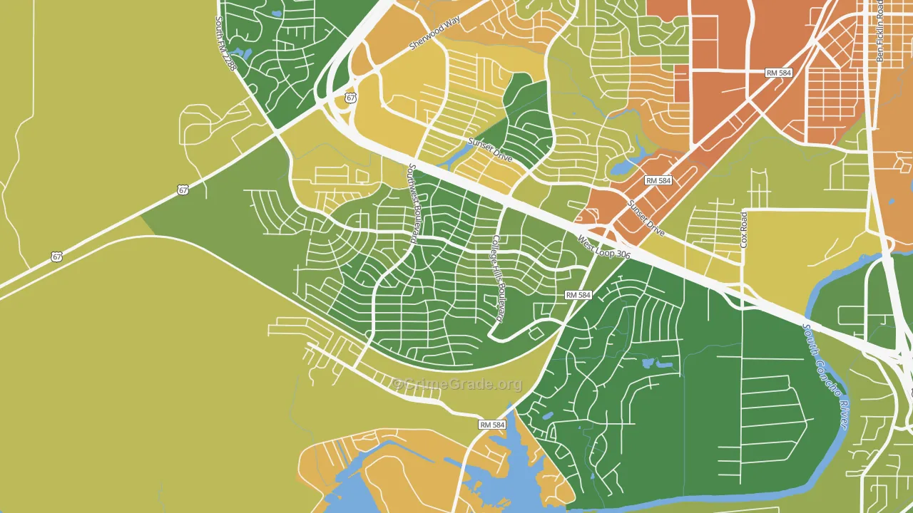 Southland, San Angelo, TX Map of Robbery Rates