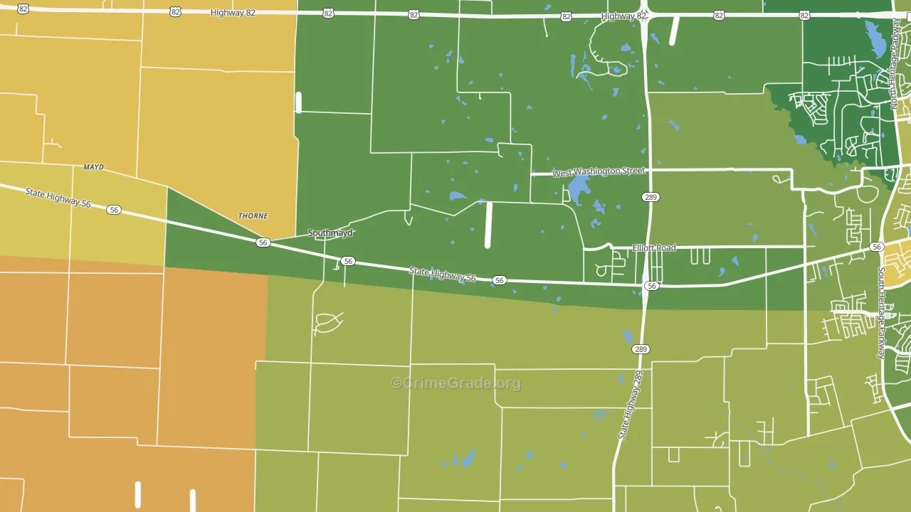 Southmayd, TX Map of Robbery Rates