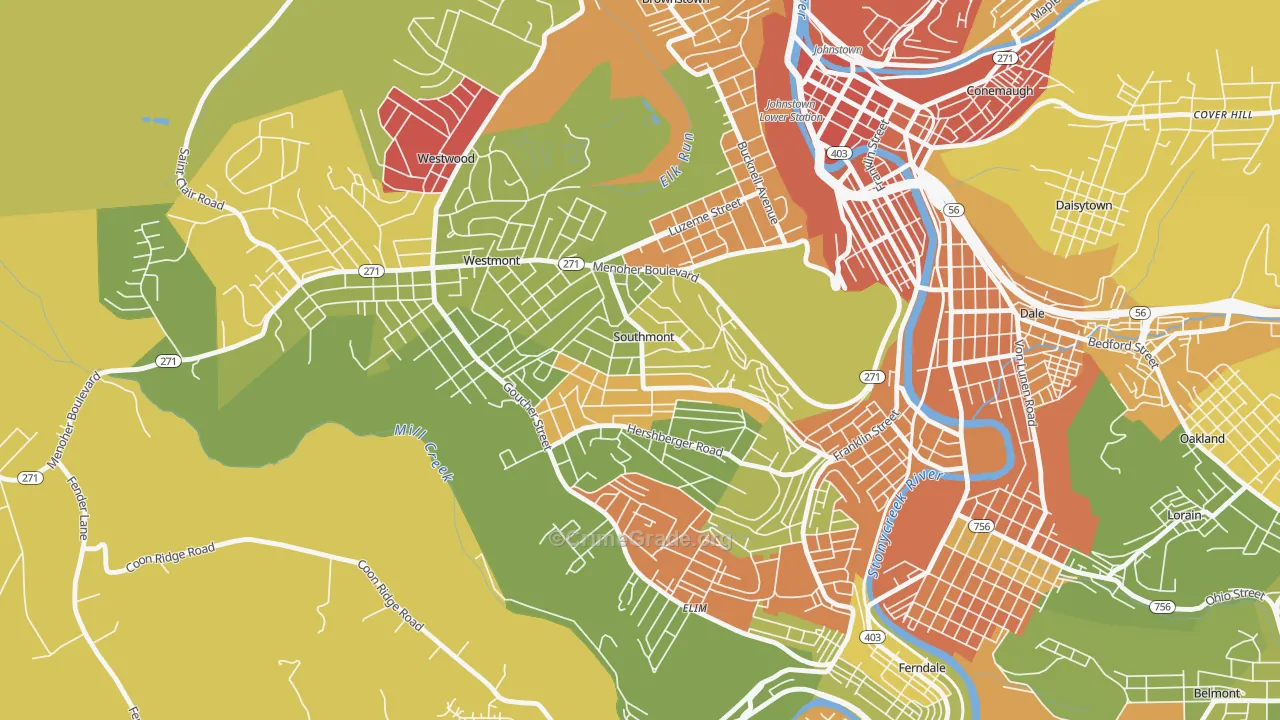 Southmont, PA Map of Robbery Rates