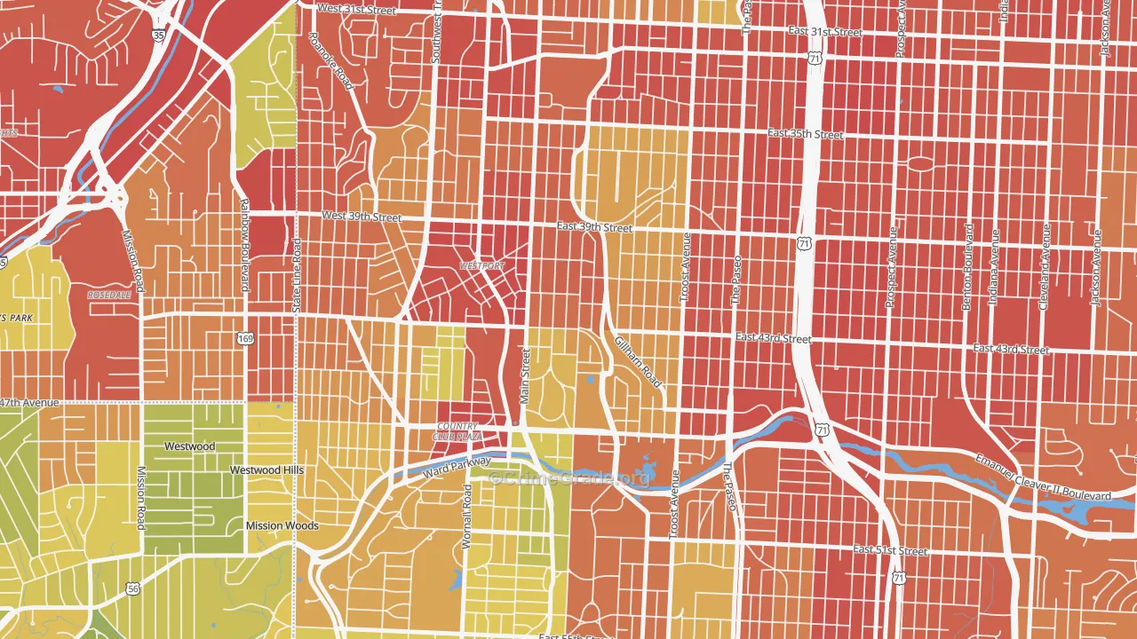 Southmoreland, Kansas City, MO Map of Robbery Rates