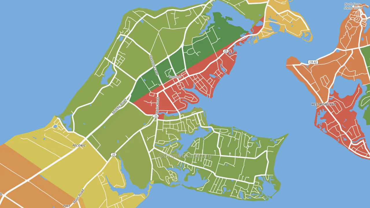 Southold, NY Map of Robbery Rates