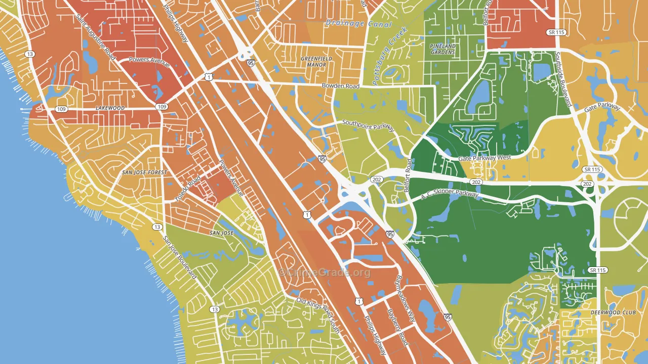 Southpoint, Jacksonville, FL Map of Robbery Rates