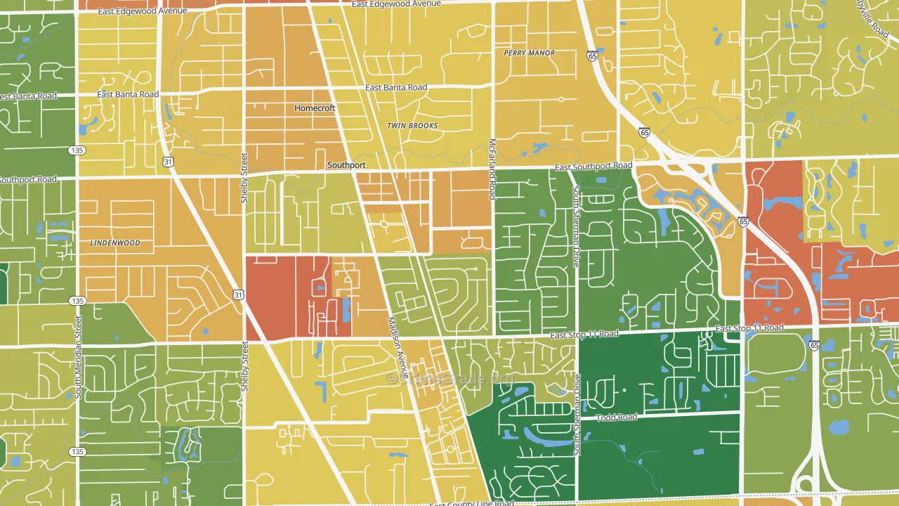 Southport, IN Map of Robbery Rates