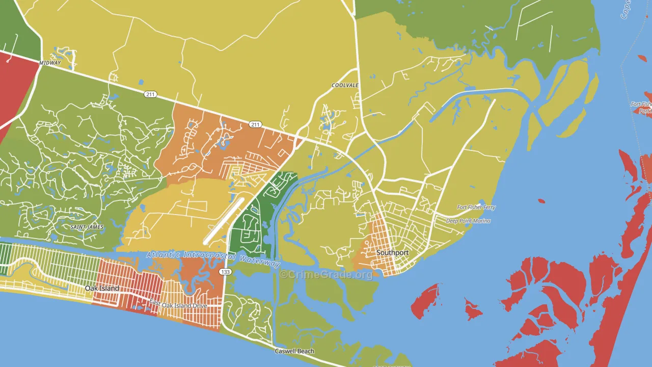 Southport, NC Map of Robbery Rates