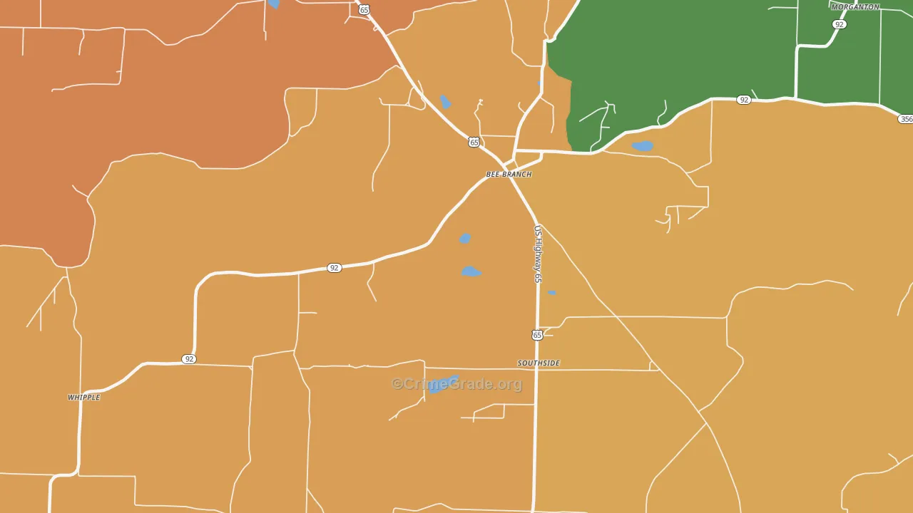 Southside, AR Map of Robbery Rates