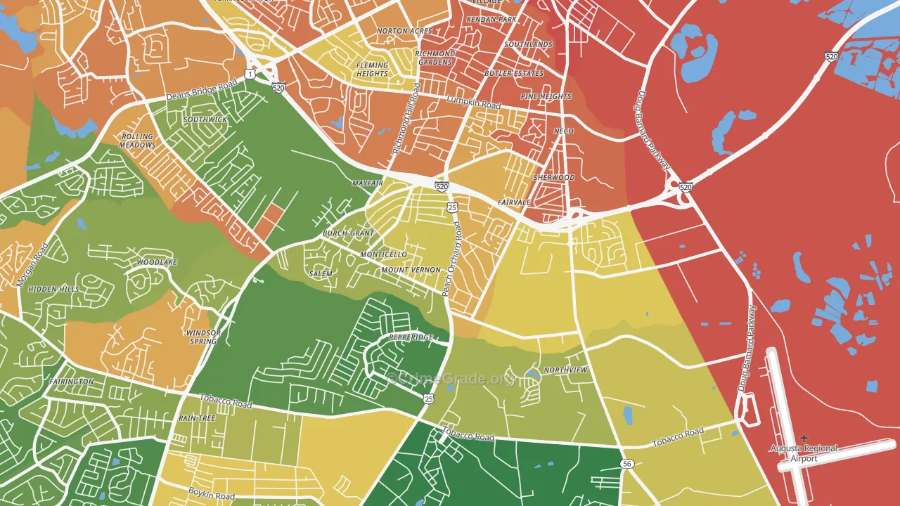 Southside, Augusta, GA Map of Robbery Rates