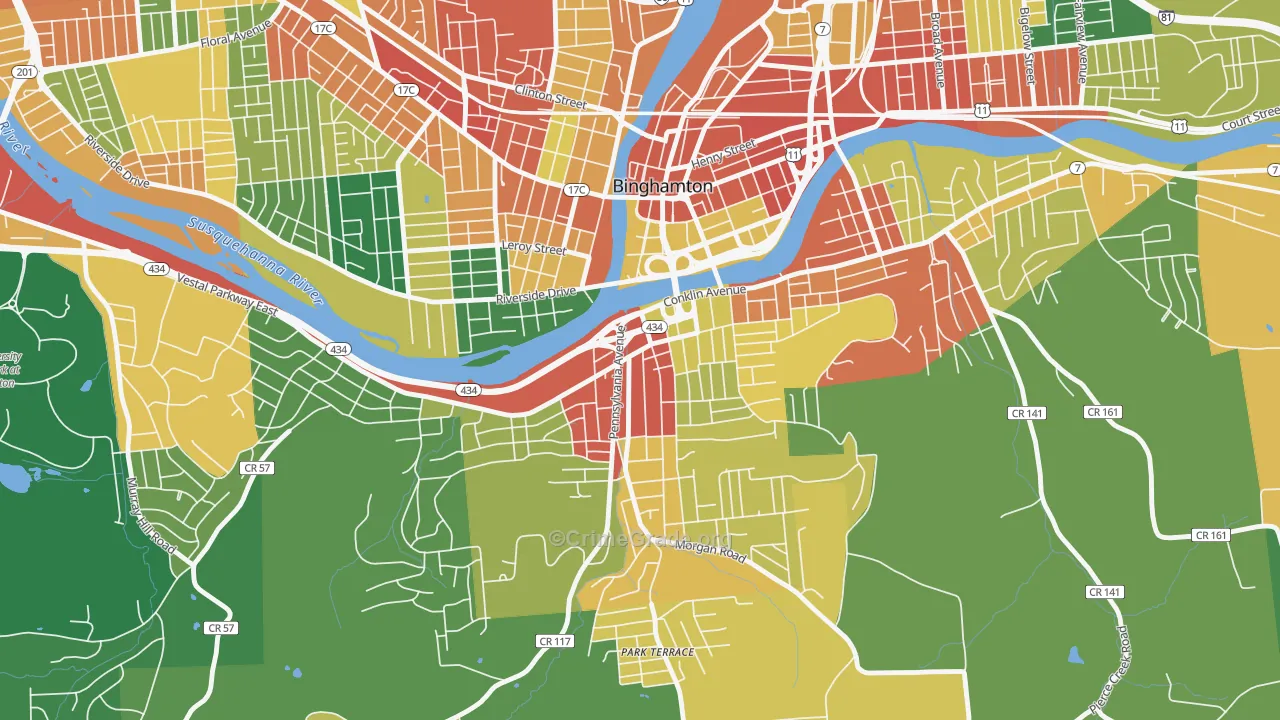 Southside, Binghamton, NY Map of Robbery Rates