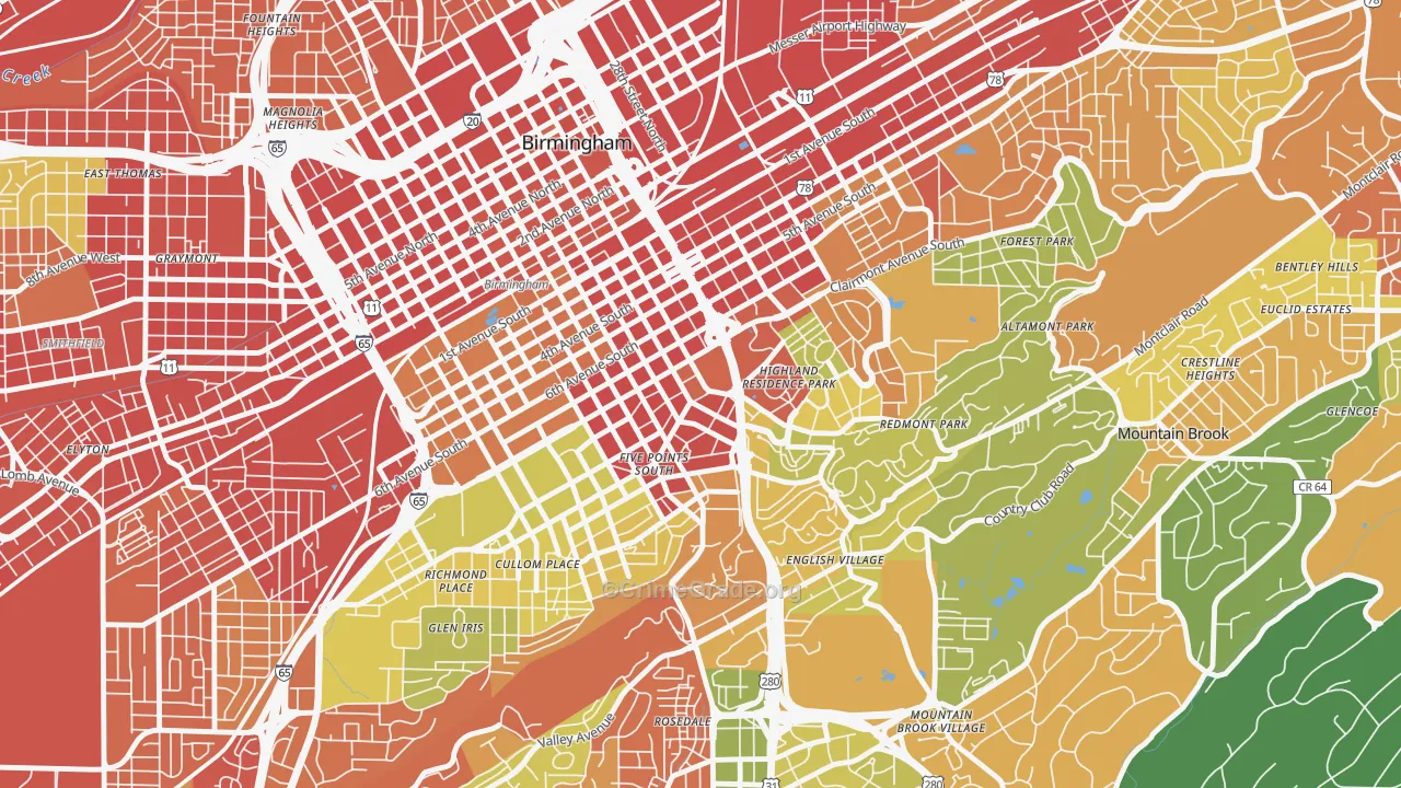 Southside, Birmingham, AL Map of Robbery Rates