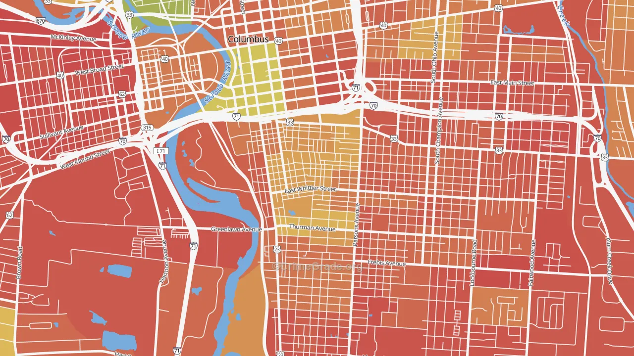 Southside Columbus, Columbus, OH Map of Robbery Rates