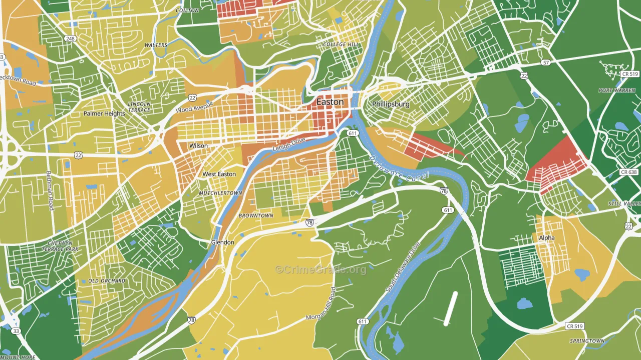 Southside, Easton, PA Map of Robbery Rates