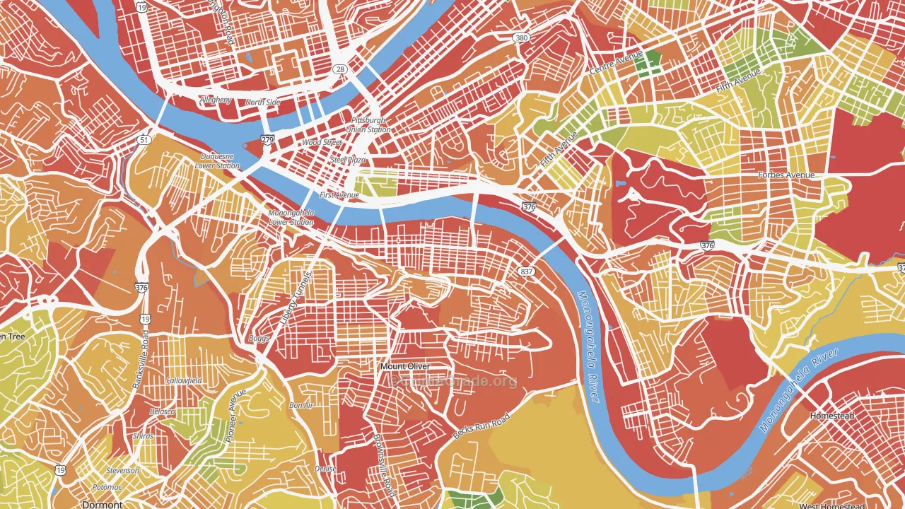 Southside Flats, Pittsburgh, PA Map of Robbery Rates