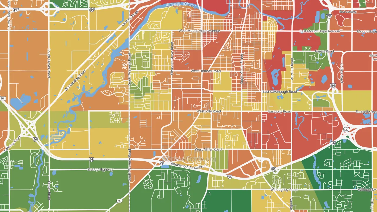 Southside, Lansing, MI Map of Robbery Rates