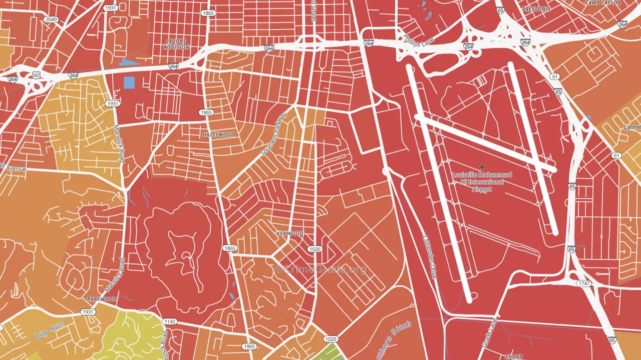Southside, Louisville, KY Map of Robbery Rates