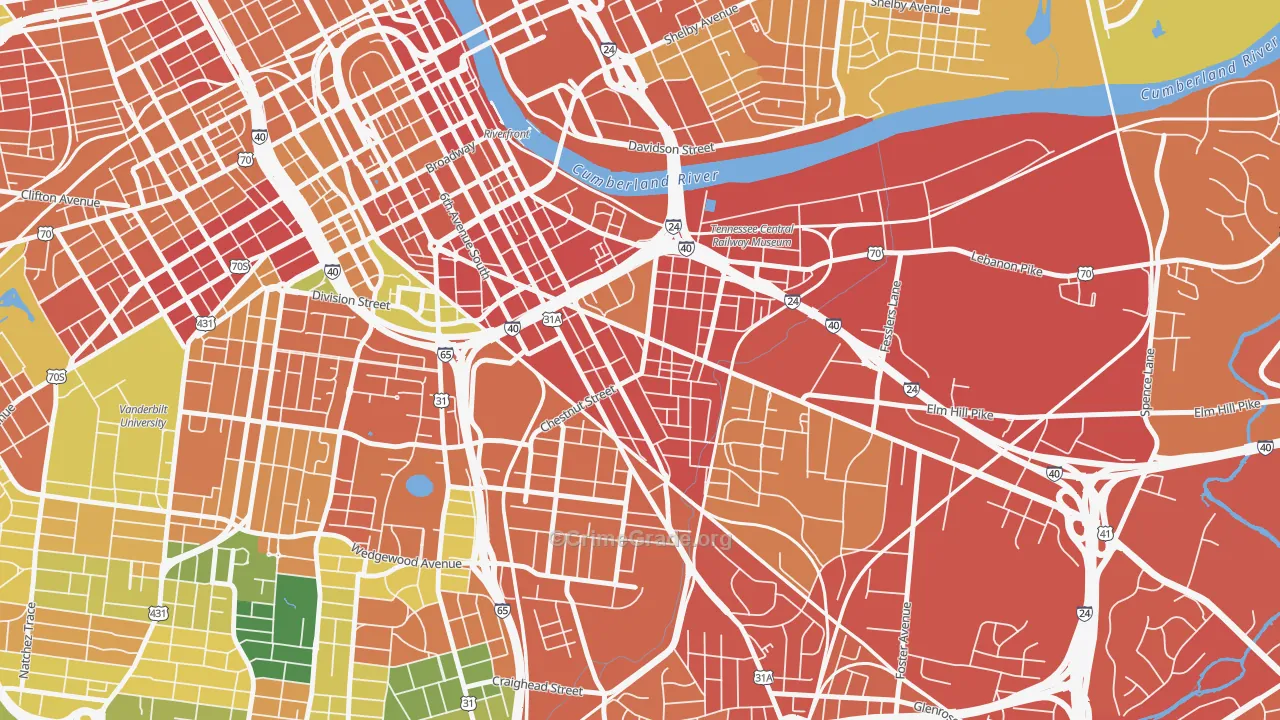Southside, Nashville, TN Map of Robbery Rates