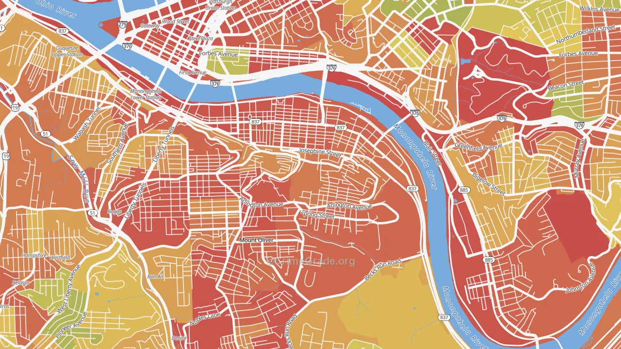 Southside Slopes, Pittsburgh, PA Map of Robbery Rates