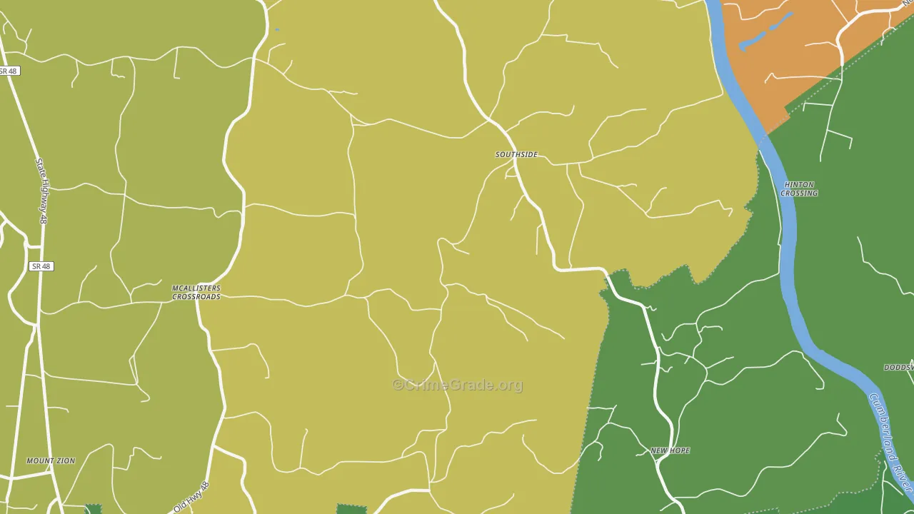 Southside, TN Map of Robbery Rates