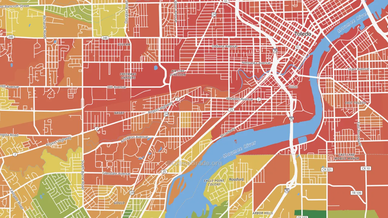 Southside, Toledo, OH Map of Robbery Rates