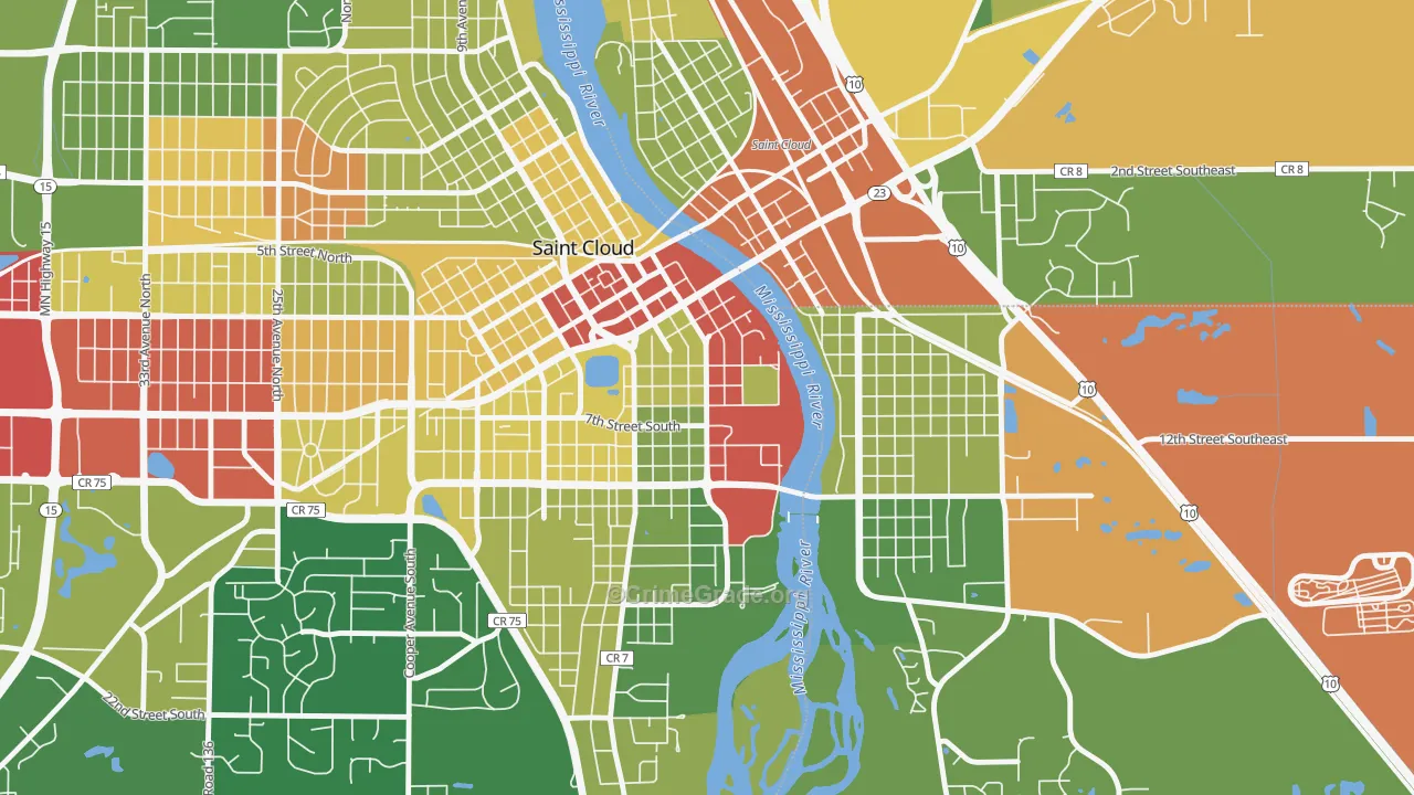 Southside University, St. Cloud, MN Map of Robbery Rates