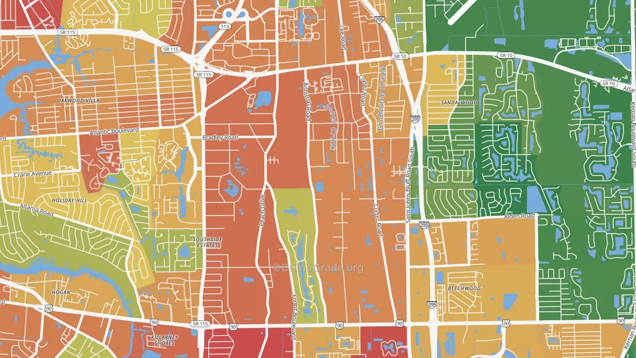 Southsuide Estates, Jacksonville, FL Map of Robbery Rates