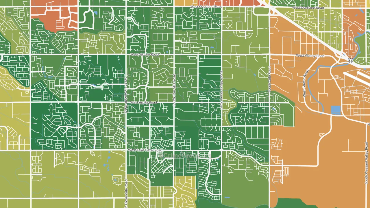 Southwest Ada, Boise, ID Map of Robbery Rates