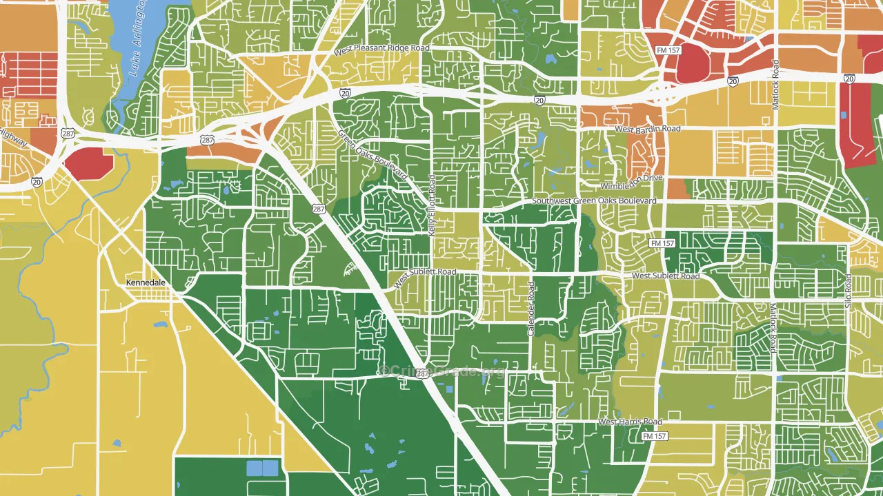 Southwest Arlington, Arlington, TX Map of Robbery Rates
