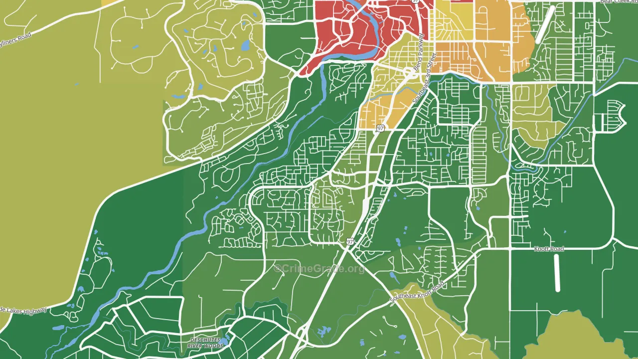Southwest Bend, Bend, OR Map of Robbery Rates