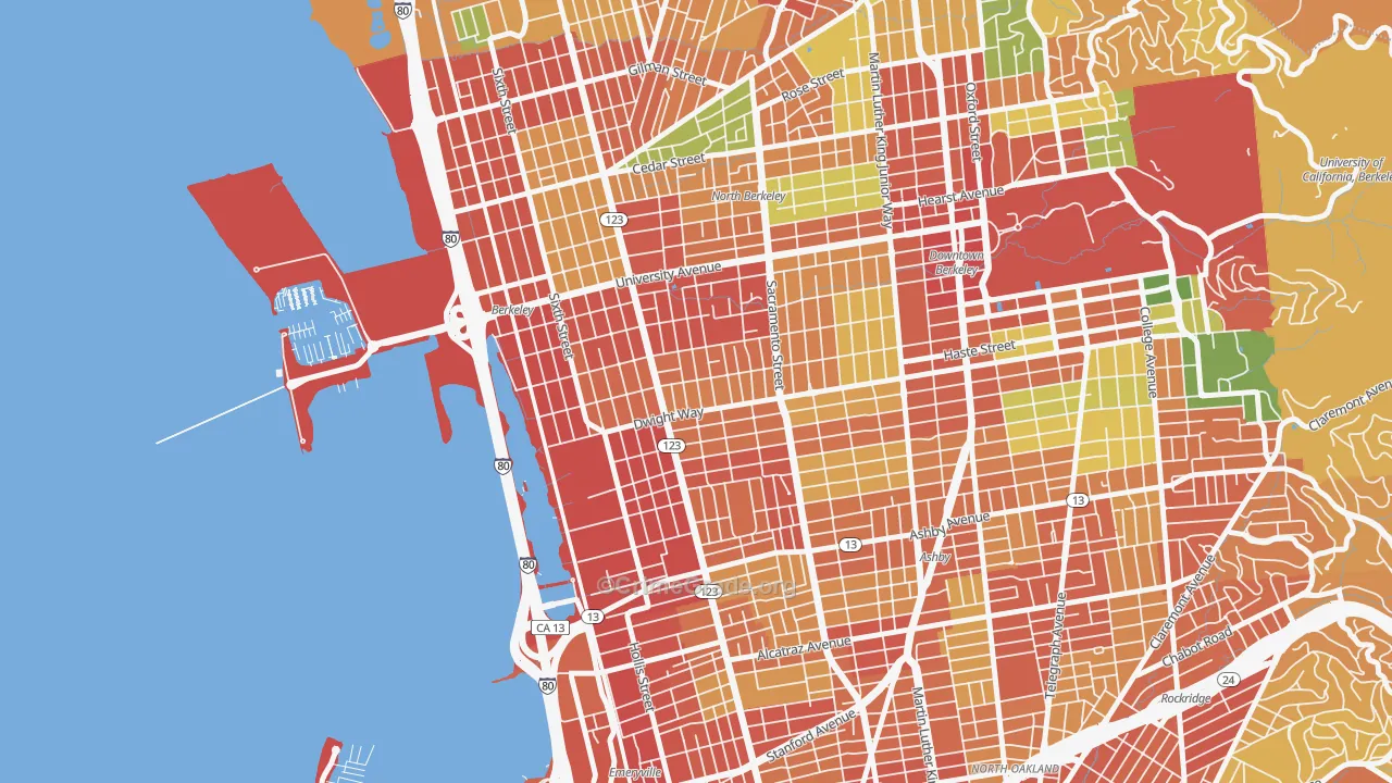 SouthWest Berkeley, Berkeley, CA Map of Robbery Rates