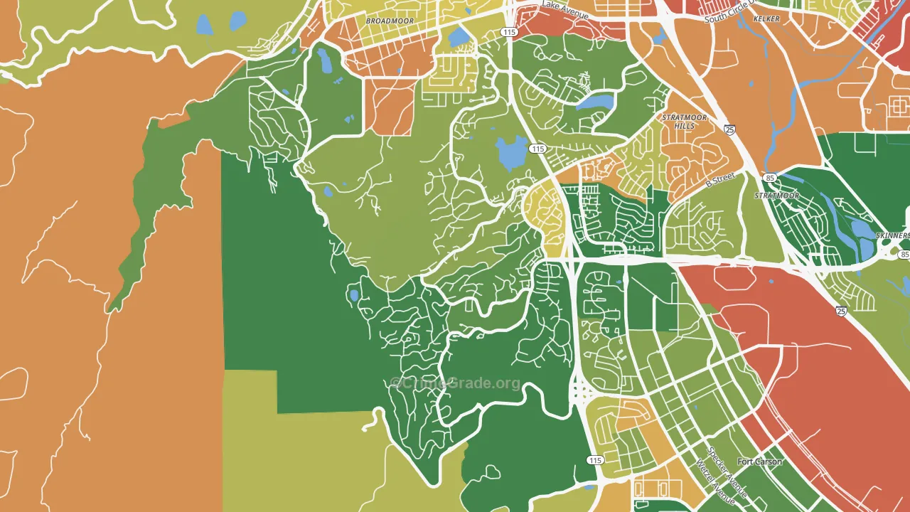 Southwest Colorado Springs, Colorado Springs, CO Map of Robbery Rates