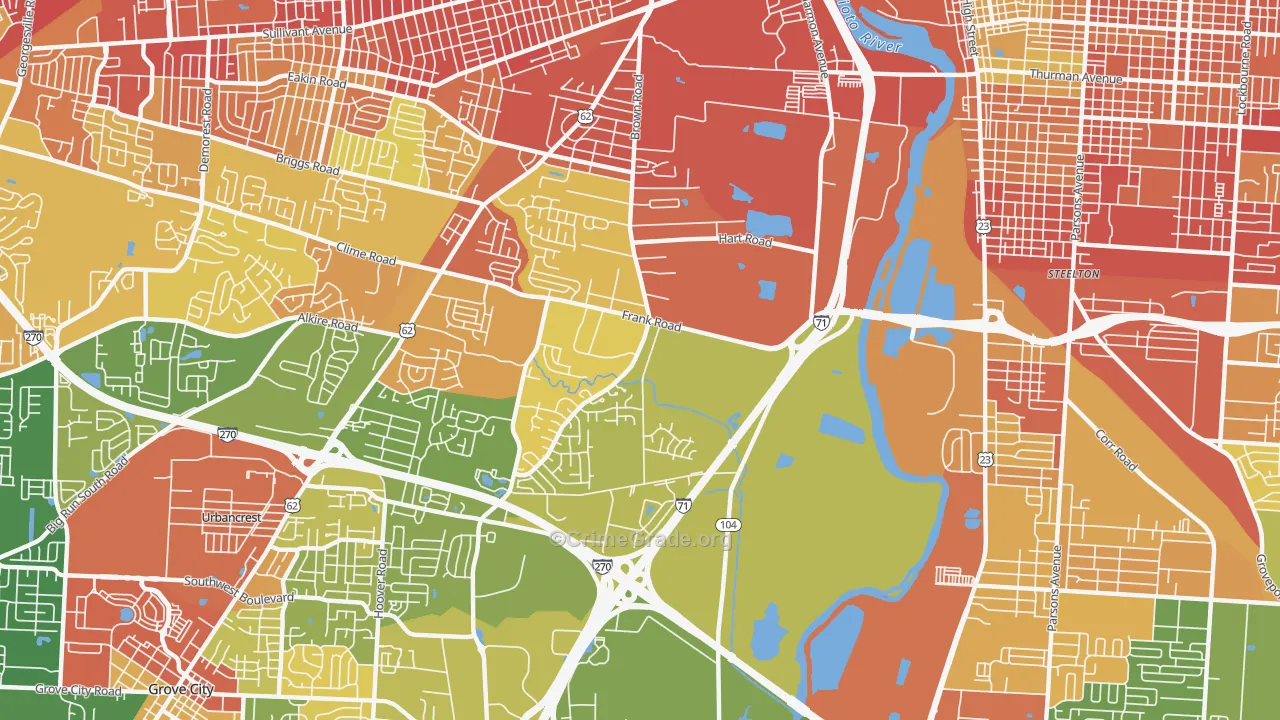 Southwest, Columbus, OH Map of Robbery Rates
