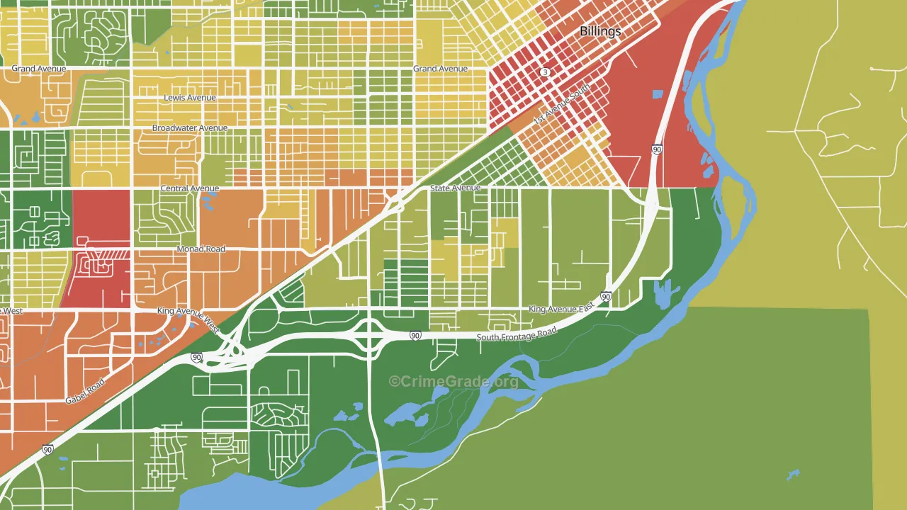 Southwest Corridor, Billings, MT Map of Robbery Rates