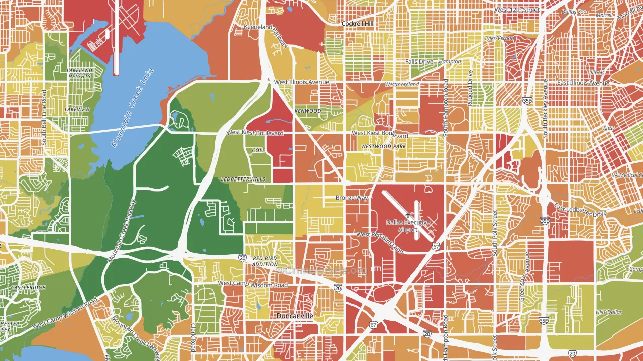 Southwest Dallas, Dallas, TX Map of Robbery Rates