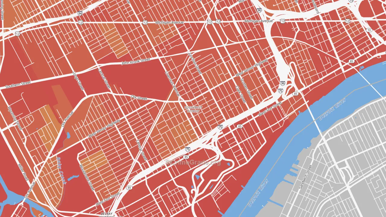 Southwest Detroit, Detroit, MI Map of Robbery Rates