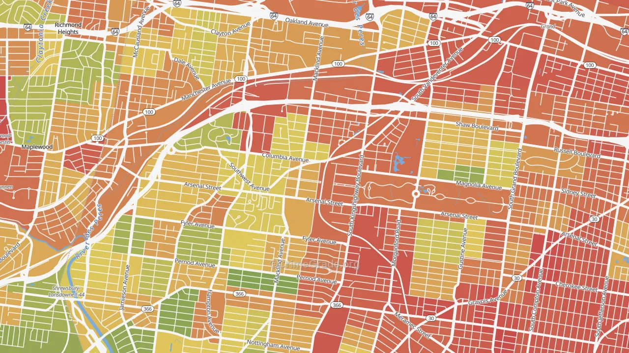 Southwest Garden, St. Louis, MO Map of Robbery Rates