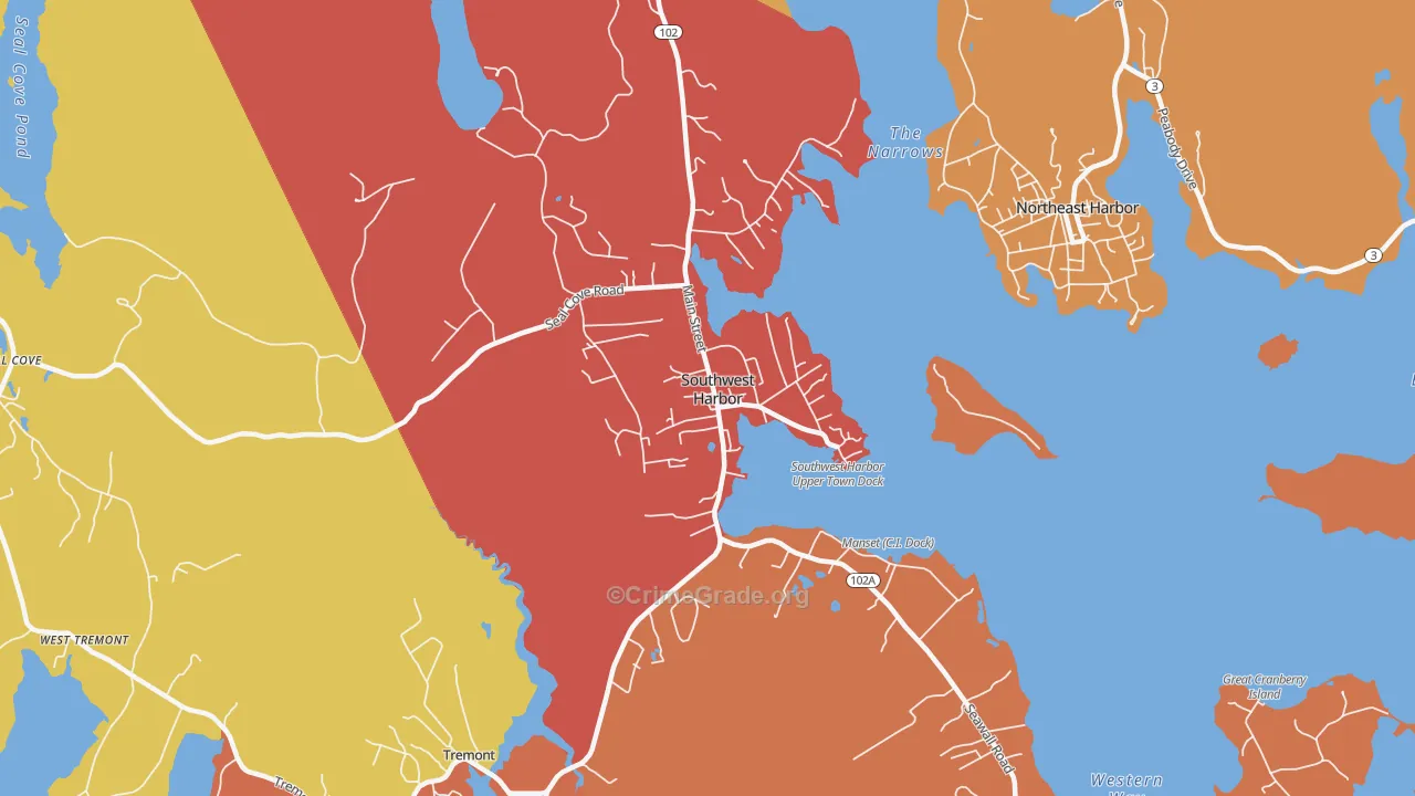 Southwest Harbor, ME Map of Robbery Rates