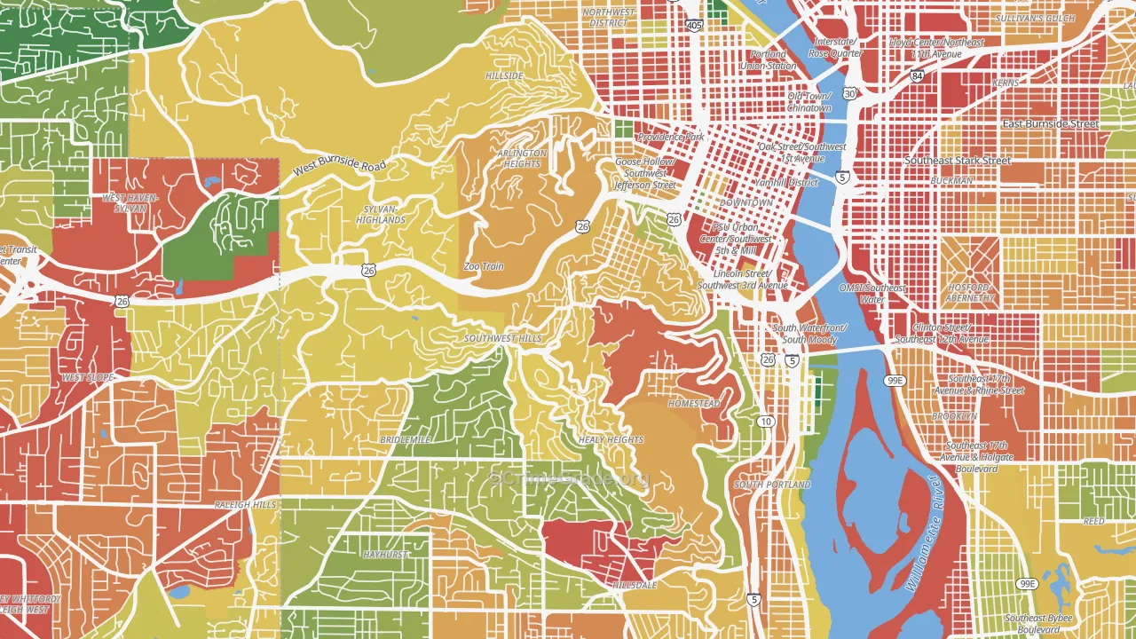 Southwest Hills, Portland, OR Map of Robbery Rates